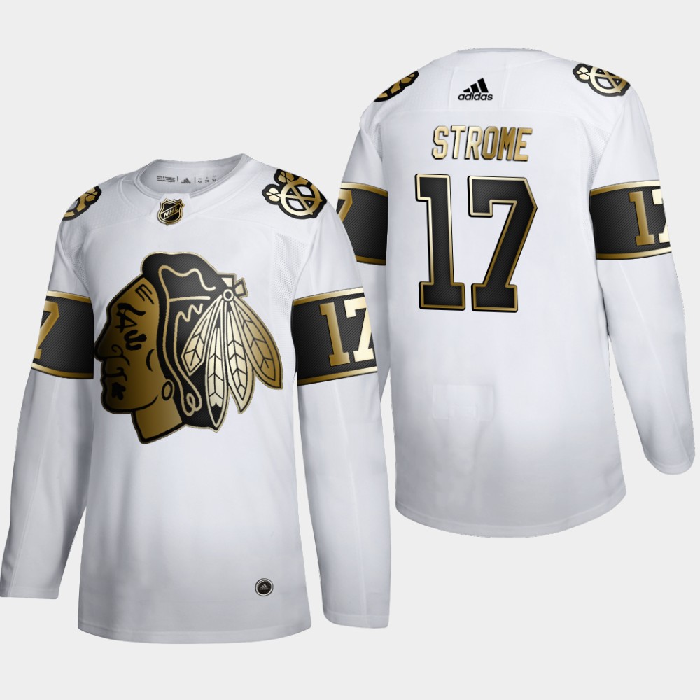 Chicago Blackhawks #17 Dylan Strome Men Adidas White Golden Edition Limited Stitched NHL Jersey->more nhl jerseys->NHL Jersey